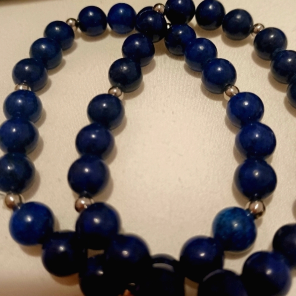 BLUE TIGER'S EYE Beaded Gemstone Yoga Bracelet 8mm